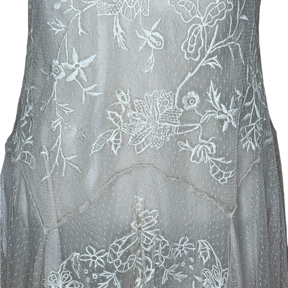 Johnny Was Biya Parchment Sheer Netting Embroidered Dress With Slip Small NWT - Picture 3 of 16